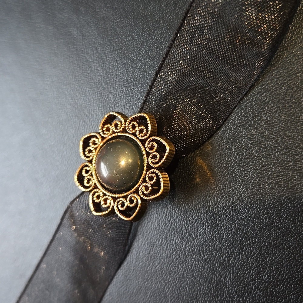 "Evening Star" Handmade Black Choker Necklace with Gold And Green Accents